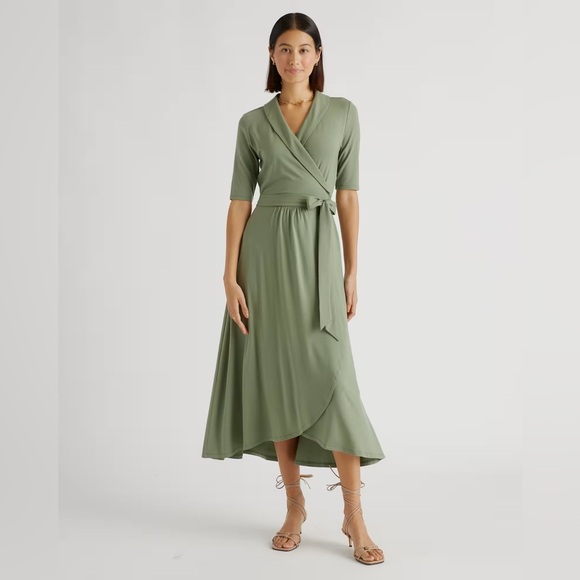 Quince Dresses & Skirts - NWT Quince Tencel Jersey Midi Wrap Dress in Sage